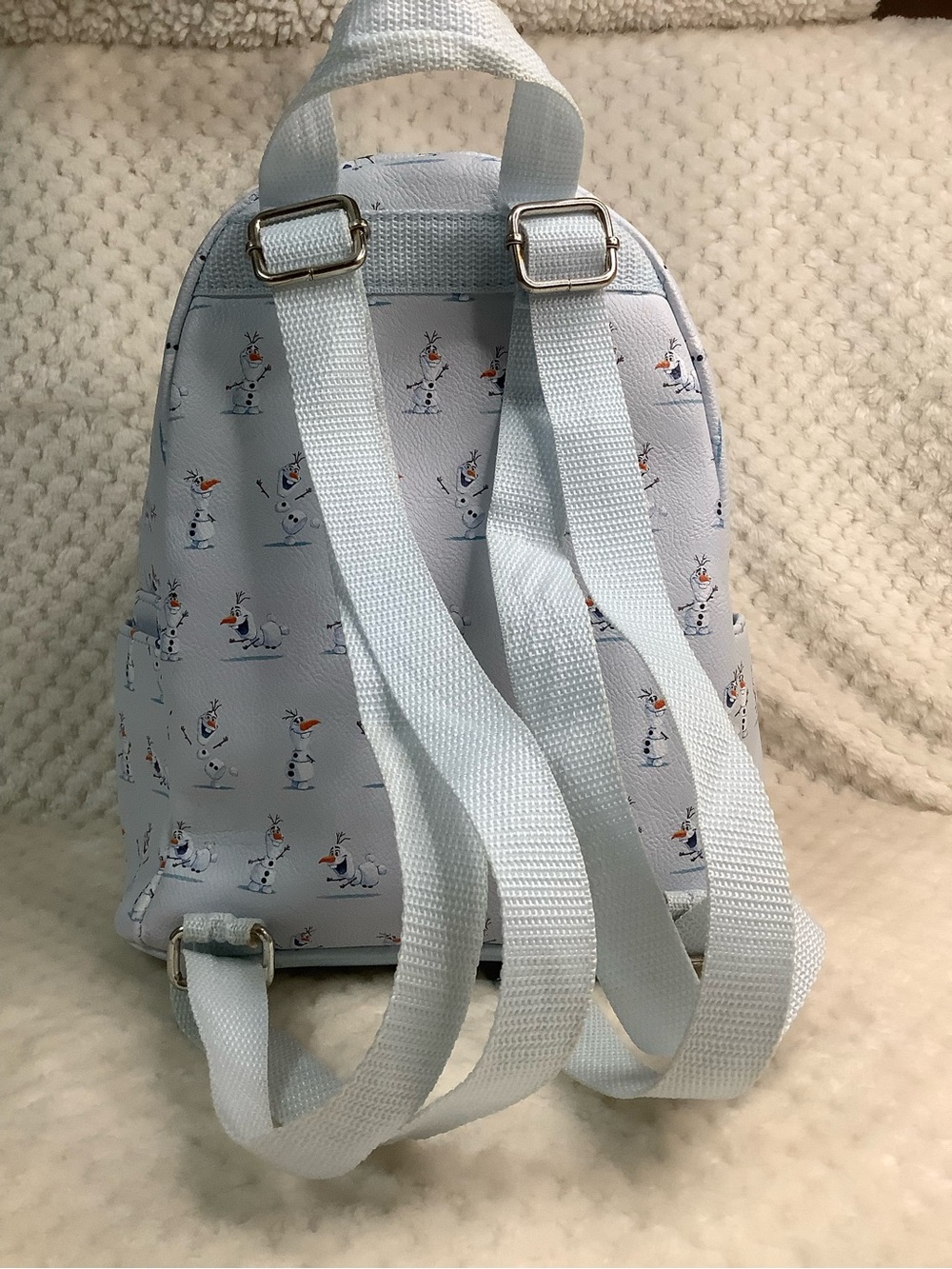 Disney Loungefly Light Blue Frozen Olaf Mini Backpack with Snowflake Charm - Picture 10 of 14